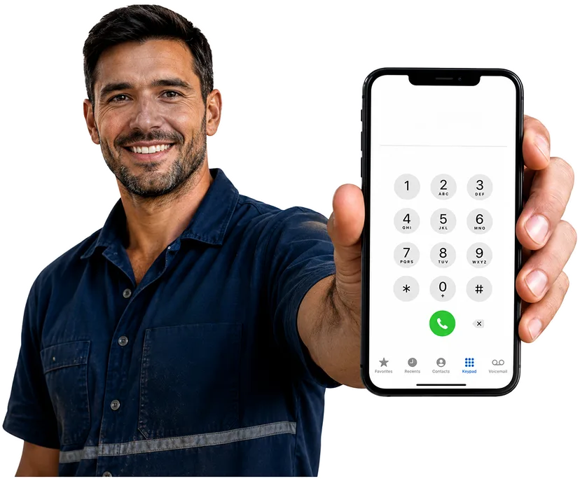 Plumber on the phone taking a Camden South callout