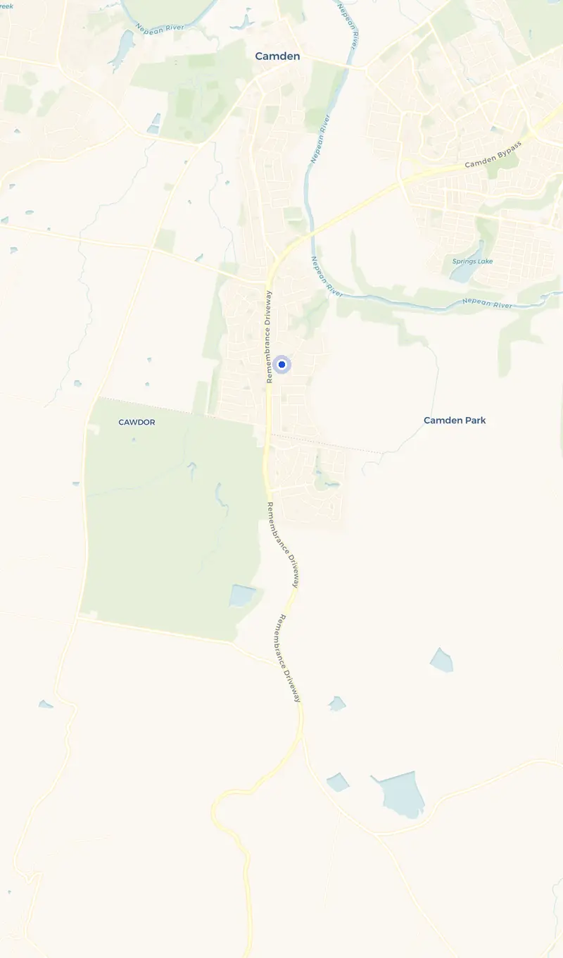 Map of the Camden South service area and the surrounding suburbs we cover.