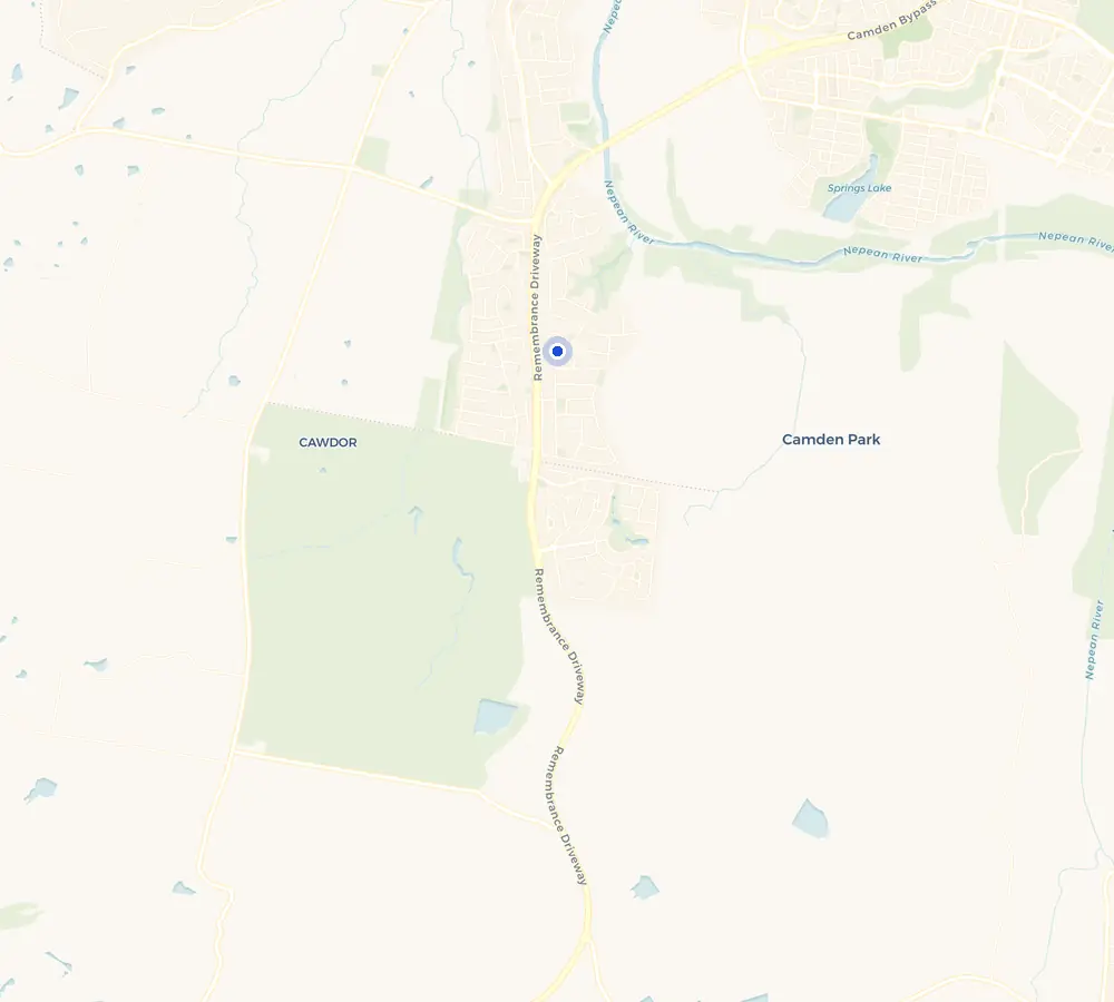Map of the Camden South service area and the surrounding Macarthur, showing Camden South and the nearby streets we cover.