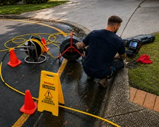 Plumber checking a blocked drain on a Camden South job